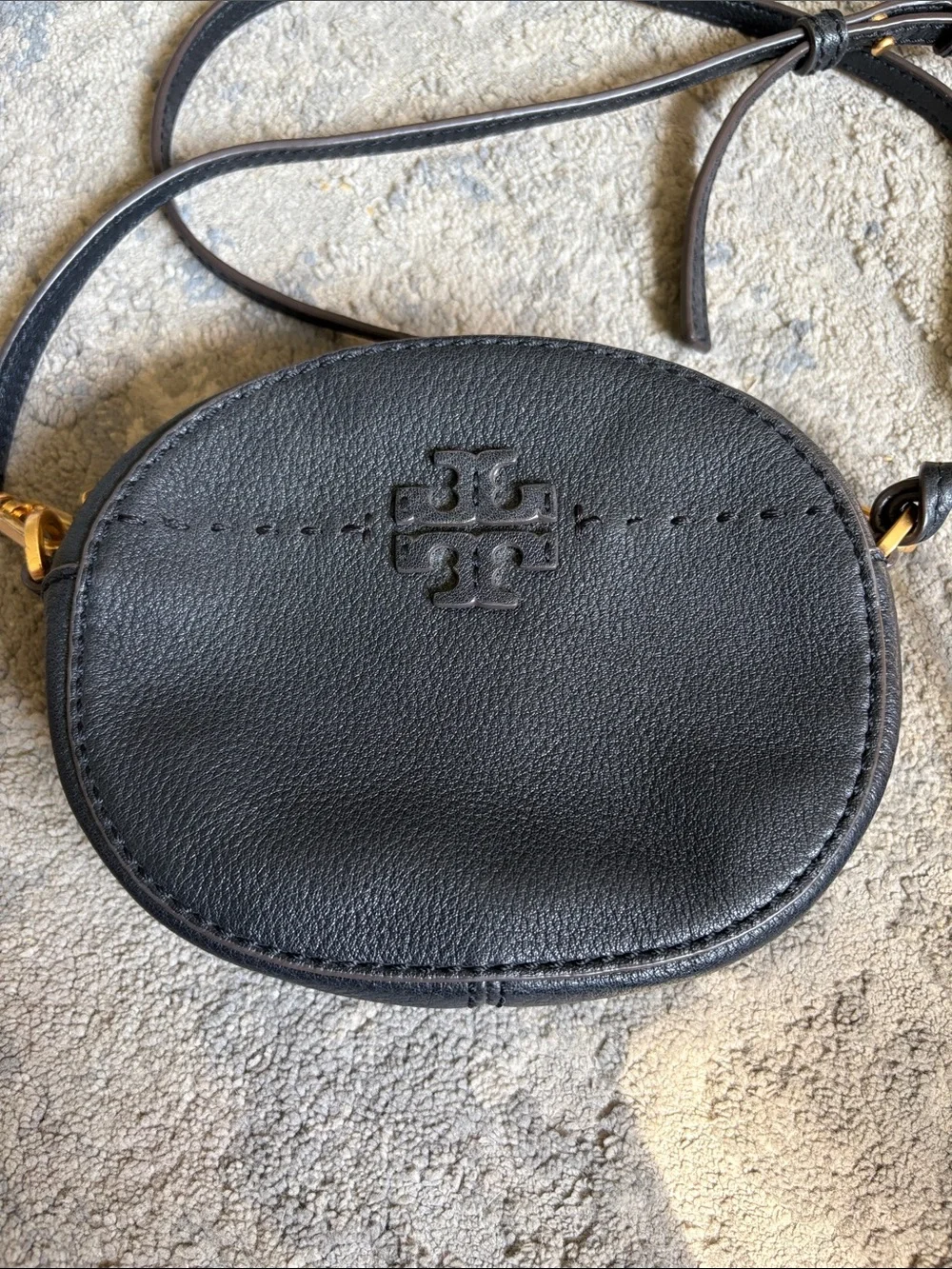 Tory Burch McGraw Black Leather Round Crossbody with Tassels